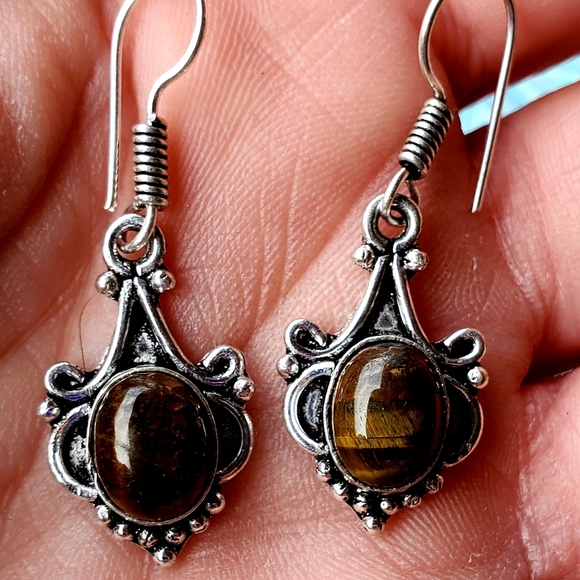 New Tiger Eye Silver Earrings. - Picture 6 of 7